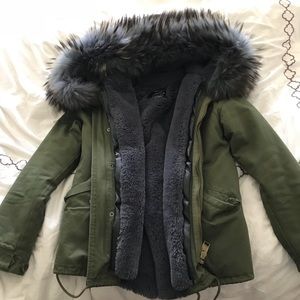 Army Green parka with grey fur